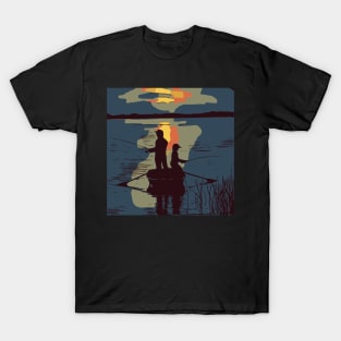 Father Son Fishing Sunset T-Shirt